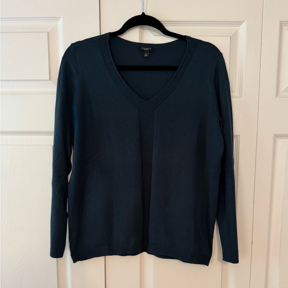 Talbots Forest Green Lightweight Knit V-Neck Sweater, Sz X Petite, NWOT